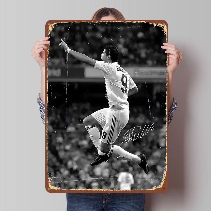 Messi Soccer Ronaldo Poster Customized Vintage Metal Signs Wall Art Retro Tin Plaque for Mancave Interior Decoration Living Room 7.9x11.8In(20x30cm)