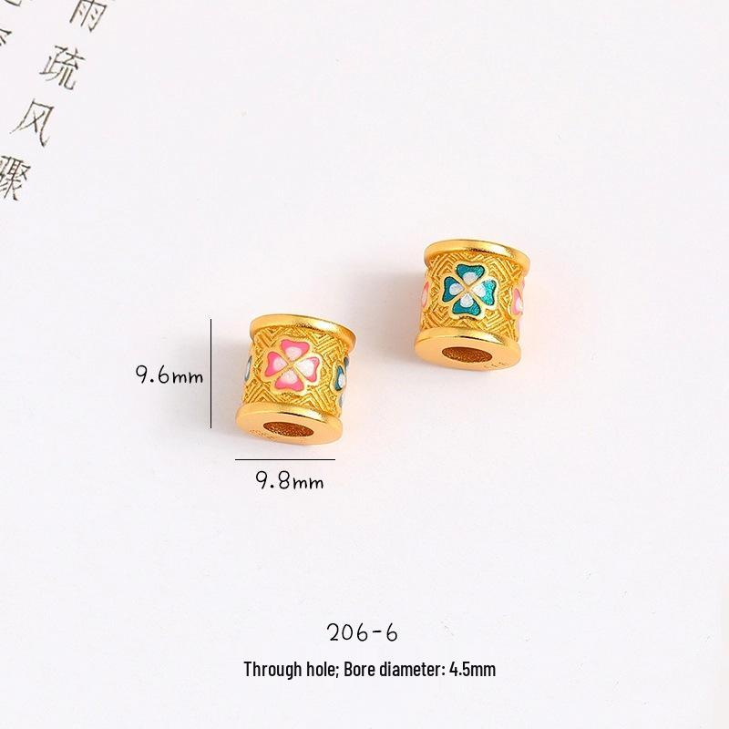 Vietnam Sand Gold Sakura Lotus Bead Bracelet: Brass Gold Plated, Enamel Baked Paint, DIY Hand Rope.