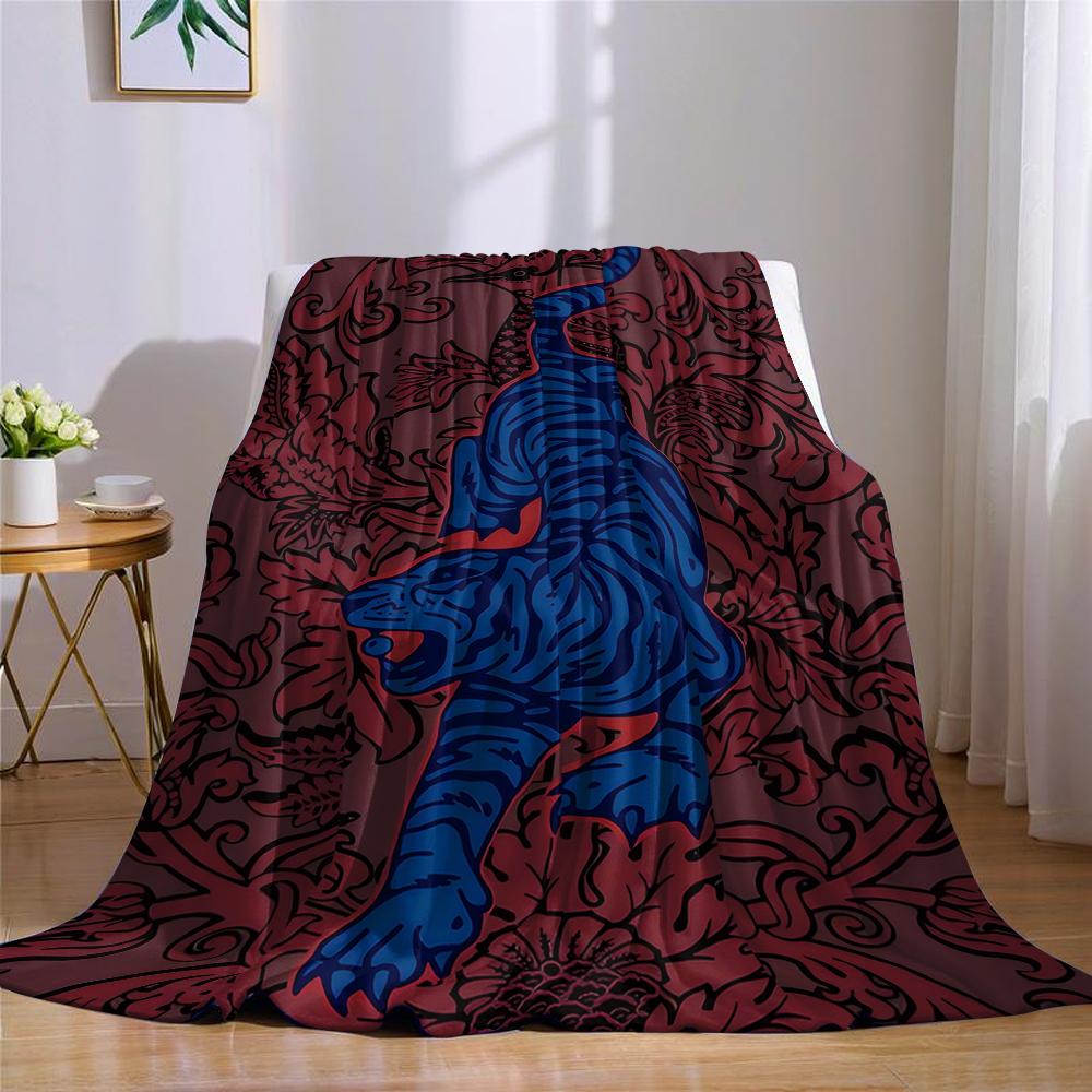 Blue Tiger Flannel Blanket Warm Soft Halloween Christmas Couch Warm Cozy Decorative Decor Gift for All Season
