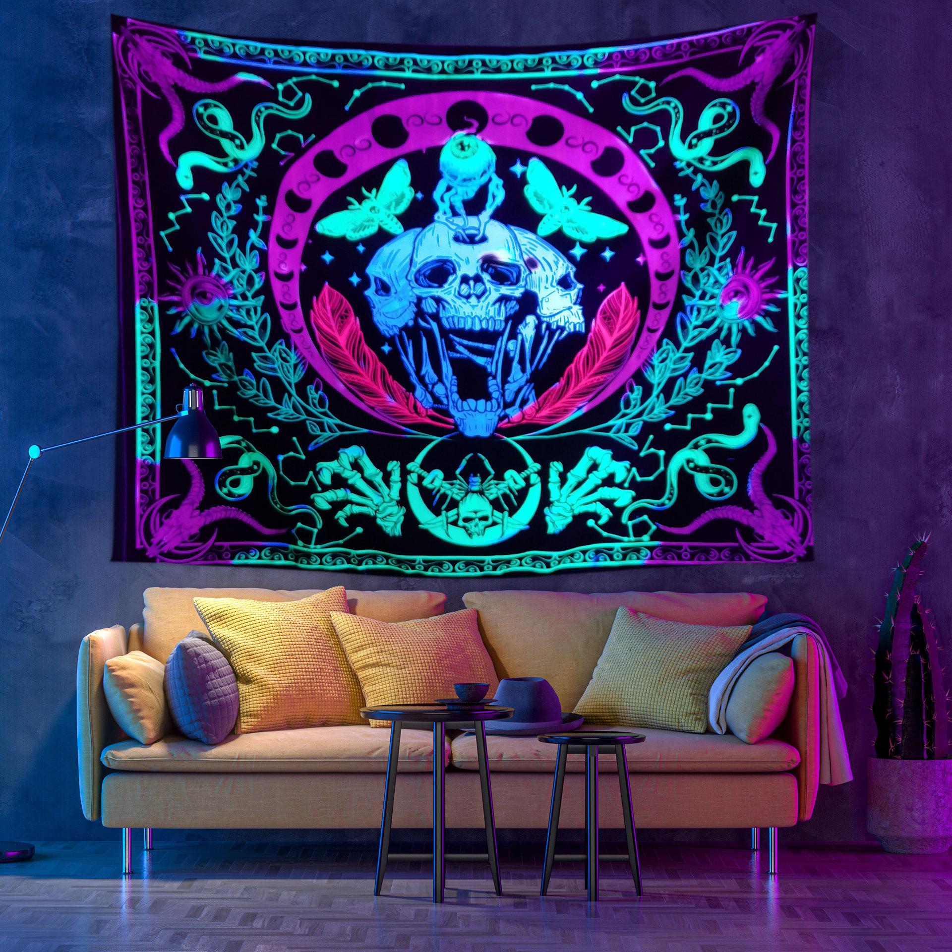 

Halloween Skull Decoration Blacklight Tapestry Fluorescent Wall Hanging Posters Skull,150x100CM
