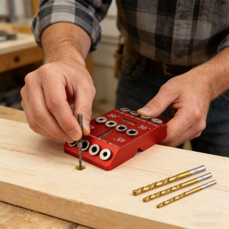 Professional Woodworking Drill Guide highlighting Fixed 30 45 90 Degree Positions For Exact Hole Placement On track Components