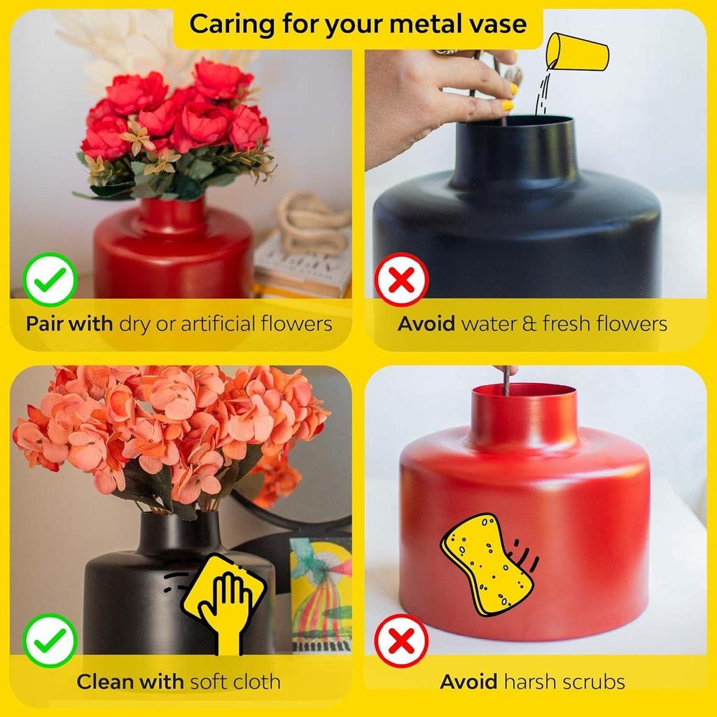 Chameli Röd Metallvas | Elegant Blomvas för Heminredning | Estetisk Hållbar Metallblomkruka för Vardagsrum,