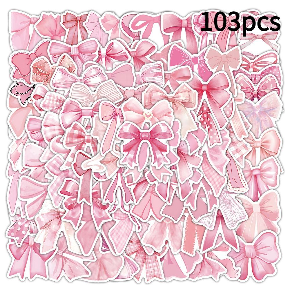 

103pcs Pink Bow Graffiti Stickers, Cute Cartoon Aesthetic Waterproof Vinyl Decals, Suitable for Water Bottles, Laptops, Phones