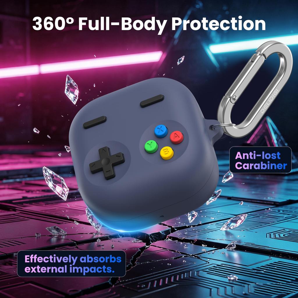 Retro Game Silicone Case for Galaxy Buds4 Buds4 Pro Shockproof Cover with Carabiner