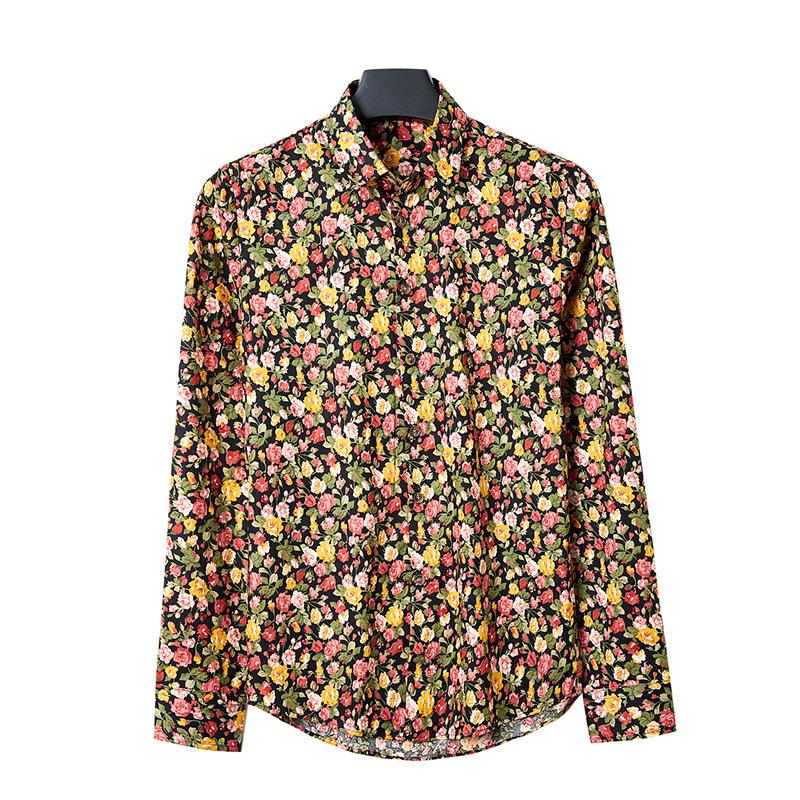 Men's Floral Long-Sleeve Dress Shirts Button Down Breathable Casual Vintage Printed Shirts Wrinkle-Free Solid Oxford Business Shirt for Men