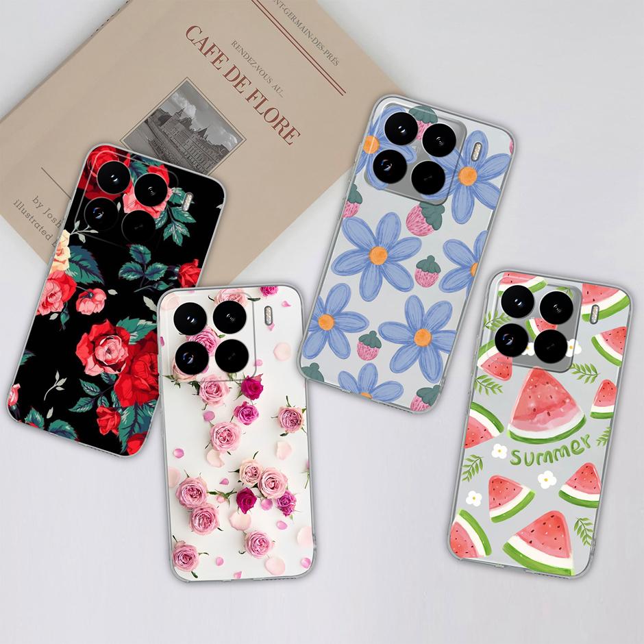 Cute Flower Case For Xiaomi 15 Pro Ultra Clear Soft Silicone Protective Bumper Cover For Xiaomi15Pro 15Ultra Anti Scratch Fundas