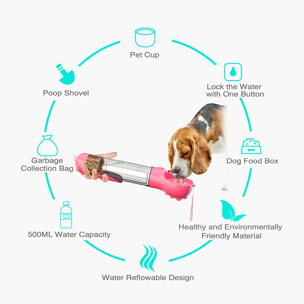 Dog Water Bottle Portable Outdoor Puppy Drinking Food Feeder Poop Dispenser Leak Proof Multifunctional Water Cup Pet Supplies