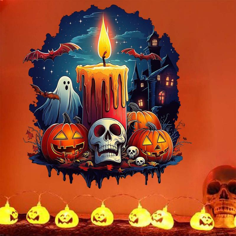 Pumpkin Wall Break Halloween Horror Candle Sticker - Removable, Self-Adhesive