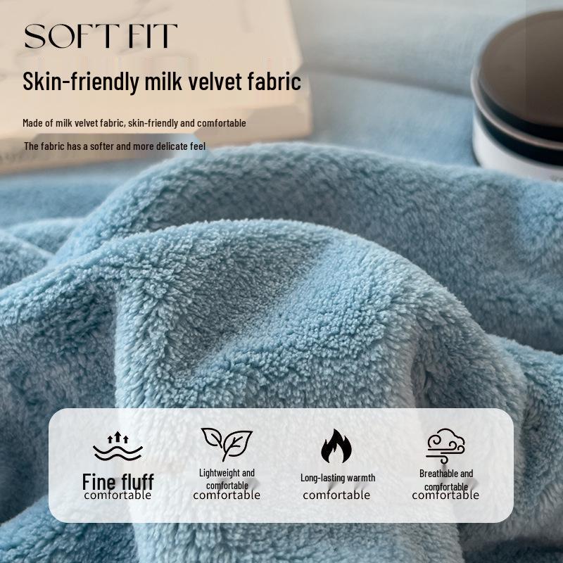 Single Piece Thickened Velvet Flannel Bed Sheet - Warm Autumn/Winter Coral Fleece Duvet Cover & Blanket