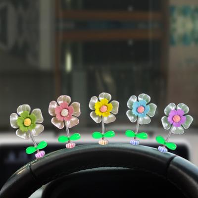 Desktop Decoration Chrysanthemums Car Dance Toys Candy Color Cartoon Car Dashboard Decoration Resin Shaking Flower Ornaments
