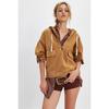 Women Loose Fit Denim Hooded Jacket with Zipper and Drawstring Multi Color Casual Jacket