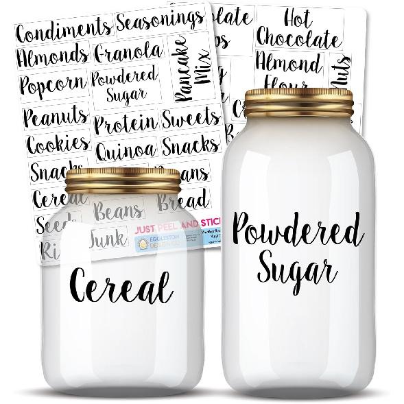 Kitchen Pantry Organization Label Decal Stickers for Jars, Containers, and Canisters Flour, Coffee, Sugar, Tea 40 Pack