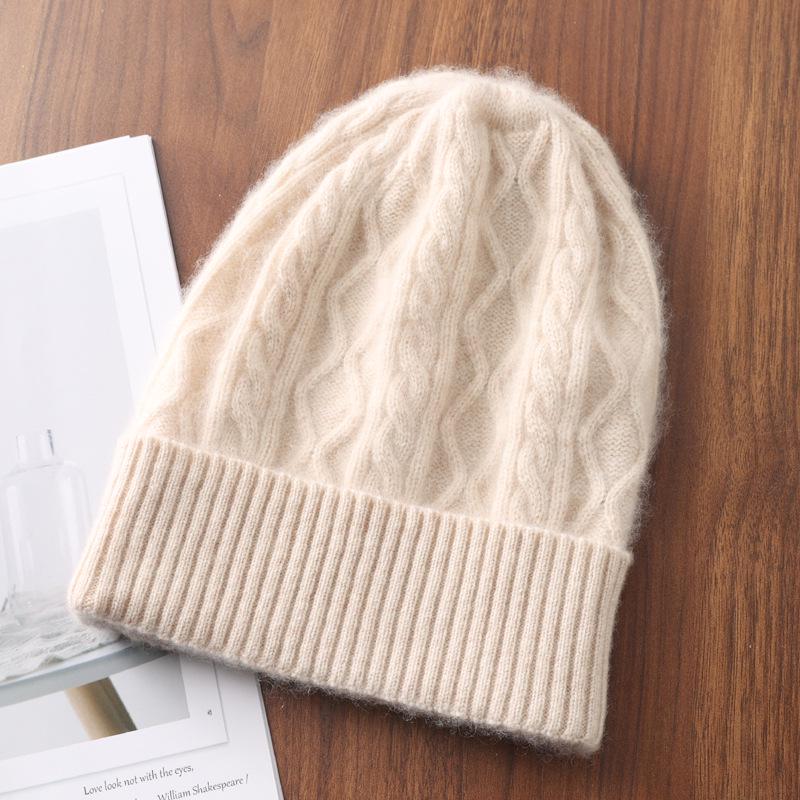 

«Унисекс-вязаная шапка из чистой шерсти с защитой ушей — теплая для осени и зимы» One Size бежевый