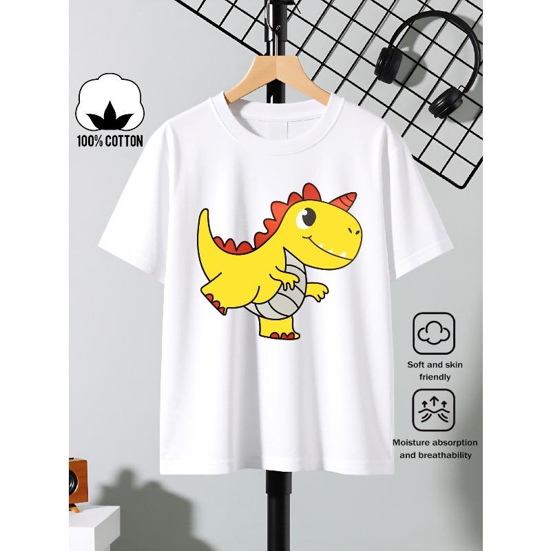 European Sizes Boys' Cotton T-shirt Yellow Dinosaur with Red Spikes , Ideal for Outdoor Activities, Soft Knitted Top, Comfortable And Breathable