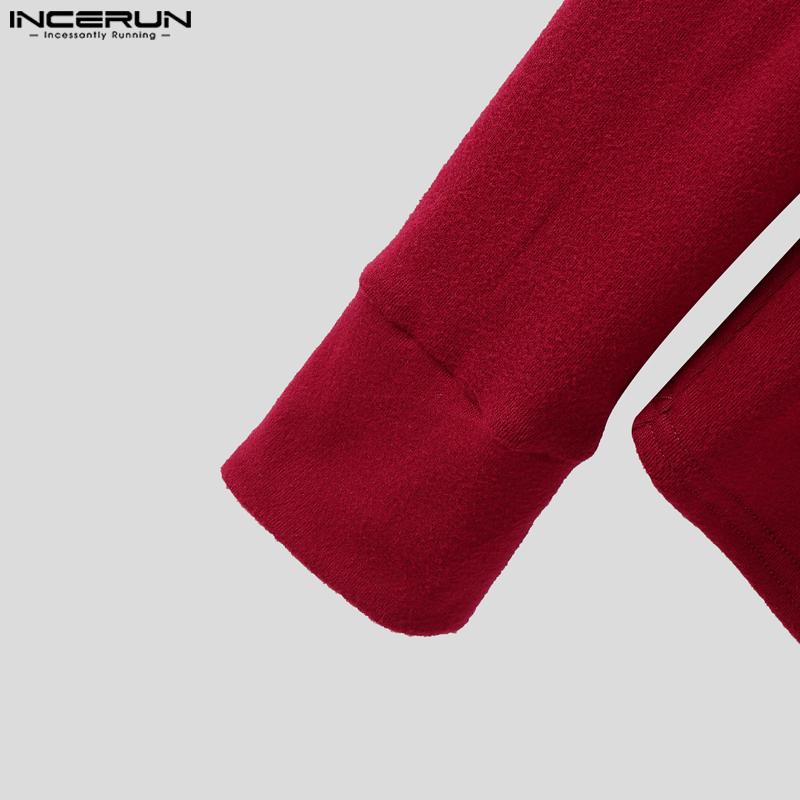 INCERUN Autumn Men's High Neck Long Sleeve PU Patchwork Irregular Casual T-shirts Undershirts