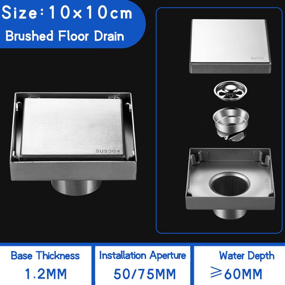 Invisible Floor Drain 304 Stainless Steel Black Brushed Bathroom Shower Drainage Square Waste Filter Floor Drains 10/11/12/15cm