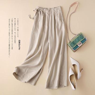 Literary Cotton and Linen High Waisted Drop Feeling Nine Point Wide Leg Pants for Women In Summer Women's Loose and Slimming Versatile Casual Pants