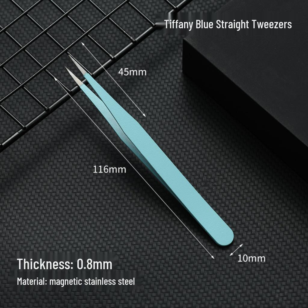 Black Anti-Static Stainless Steel Curved Tip Tweezers Set for Nail Art, Journaling, and Repairs
