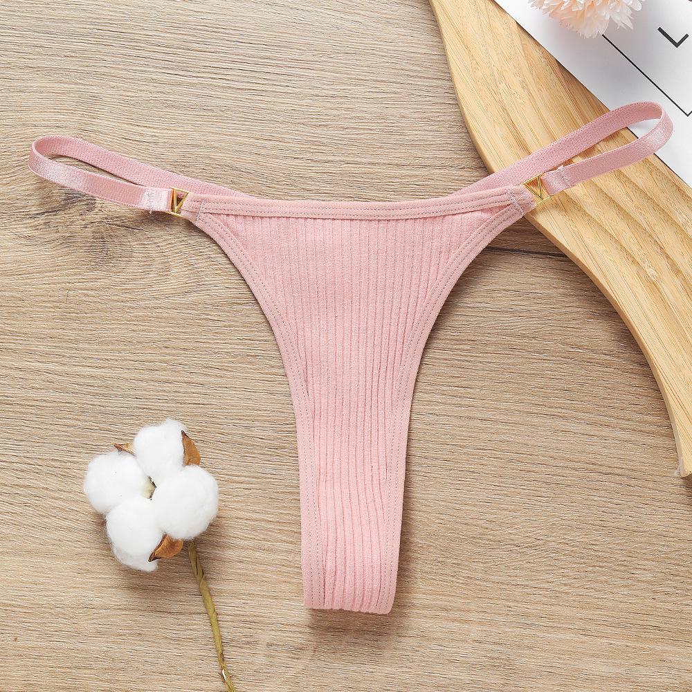 Women's Low-Rise Cotton Ribbed T-back Thong - Sexy, European & American Style, Hip-lifting Fitness, High-Cut Fashion