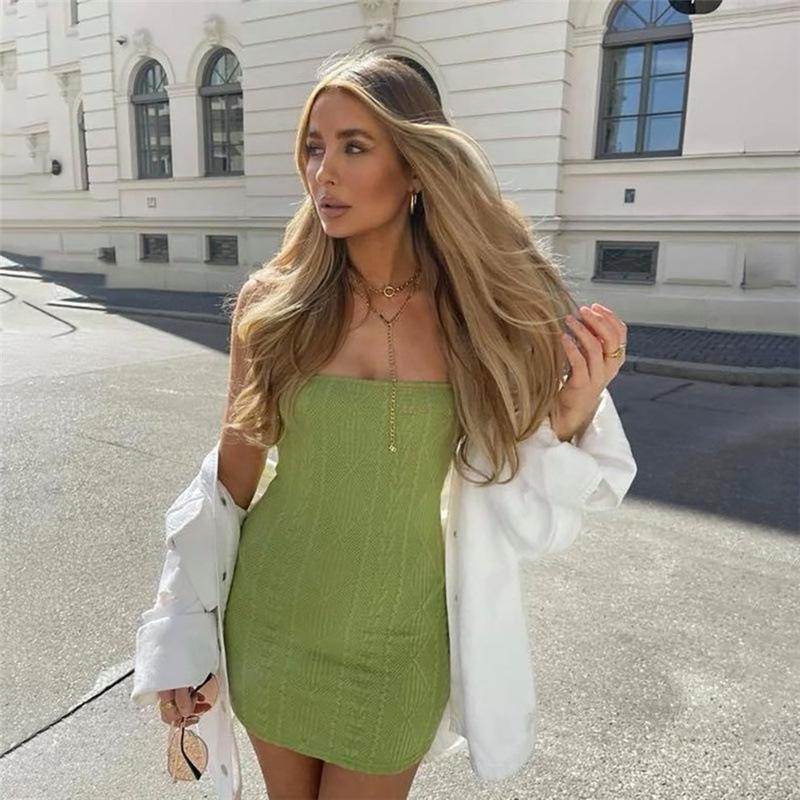 European and American Fashion Trends Summer Women's Solid Color Sexy Strap Short Skirt High Waist Dress
