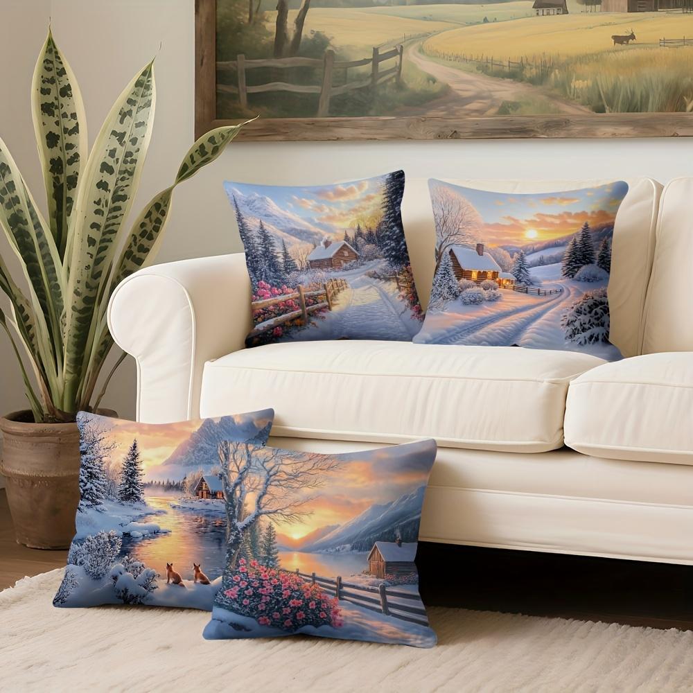4PCS Christmas Pillow Covers: Beautiful Floral Design with Sun & Snowflakes, Ideal for Holiday Decor, Sofa Lumbar Cushion Covers