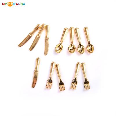12PCS/set Newest Hot Vintage Dollhouse Miniatures Tableware Mini Cutlery Knife Fork Spoon Kids Toy Doll House Decor