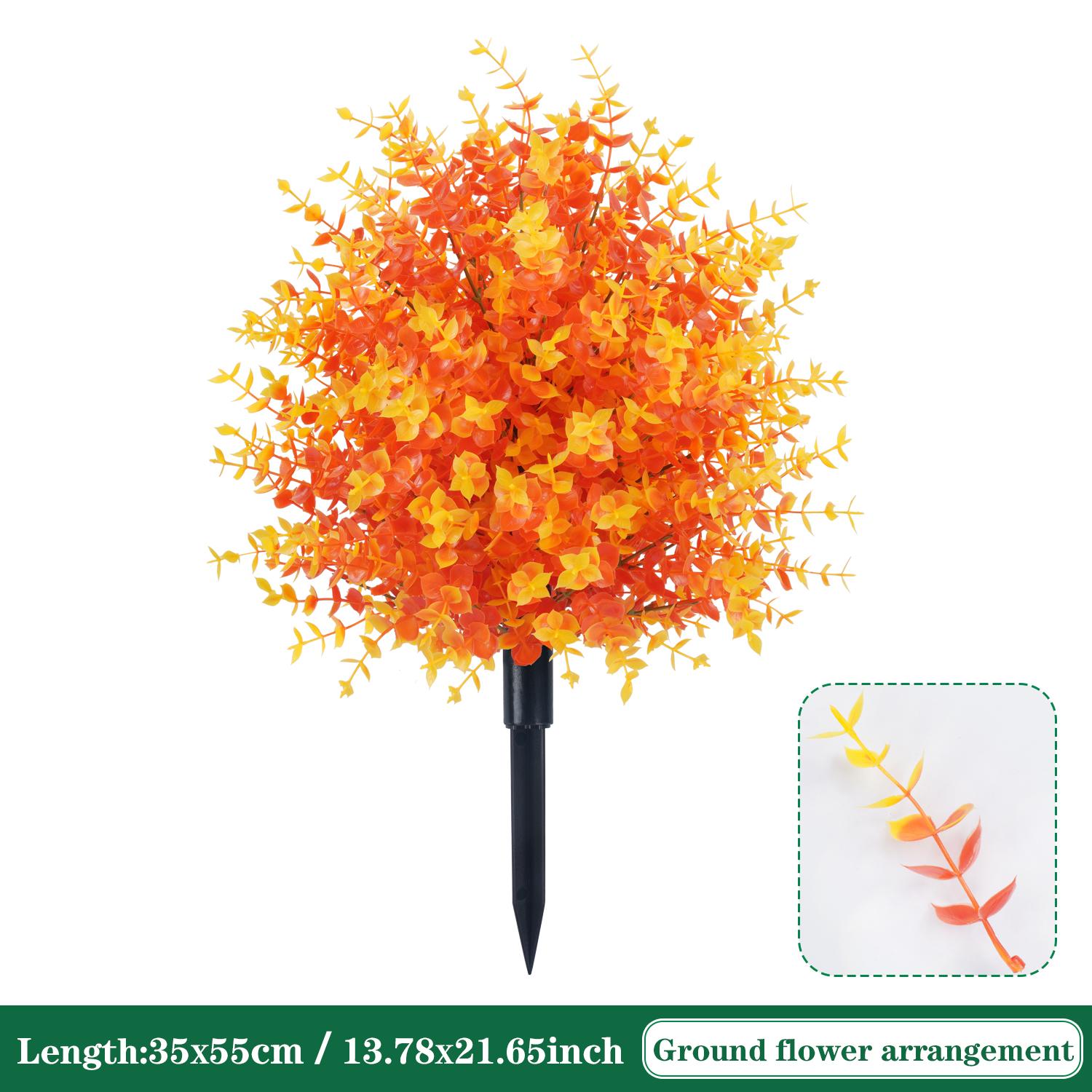 

Artificial Fall Eucalyptus Leaves Bush with Ground Spike UV Resistant Faux Orange Shrubs for Outdoor Lawn Yard Garden Home Decor
