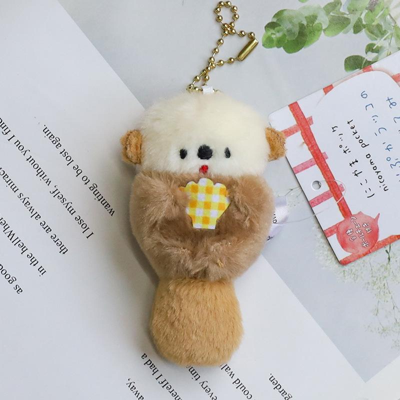 Cartoon Little Otter Plush Pendant Otter Doll Holding Shells Schoolbag Decoration Small Pendant Keychain Cute Birthday Gift
