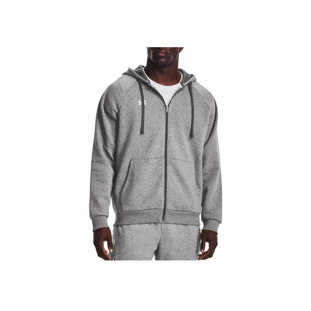 Under Armour Rival Fleece Full-Zip Hoodie With Solid Color Logo Print Men Tops Grey 1379767-025