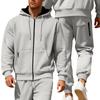 Ensemble de sport à capuche en polaire pour homme Automne Hiver Manches Longues Décontracté Fermeture éclair Thermique Confortable Respirant Vêtement d'extérieur