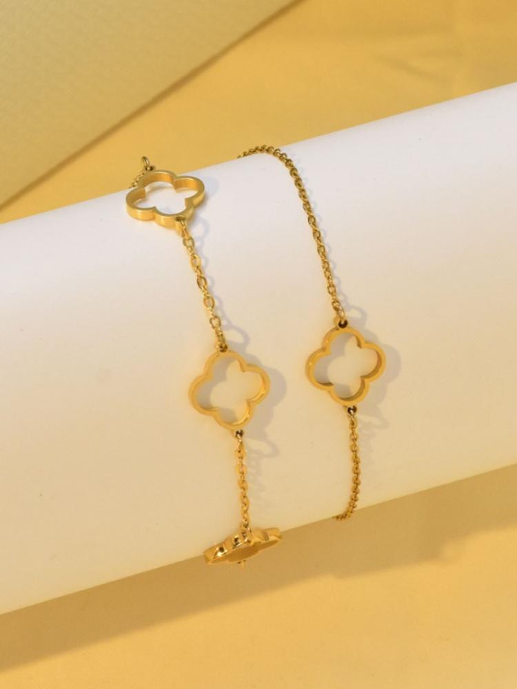 1 Piece Luxury Fashion Hollow Out Set Zirconia Bracelet Stainless Steel Lucky Ladies Zircon Bracelet Daily Accessories