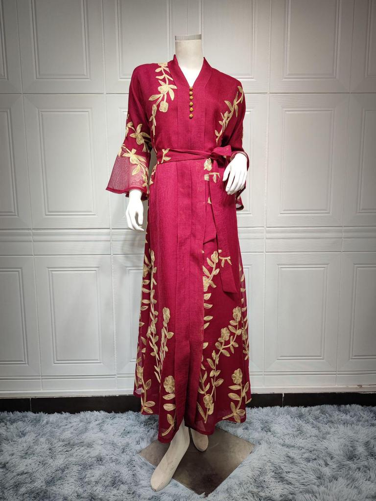 AB170 Bestickter Netz-Bademantel: Elegantes muslimisches Abendkleid für Damen für Herbst/Winter