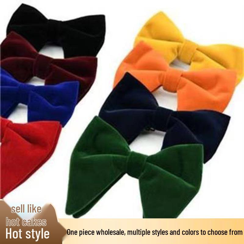 Men's Large Double Layer Velvet Bow Tie - Solid Color Fashion Statement