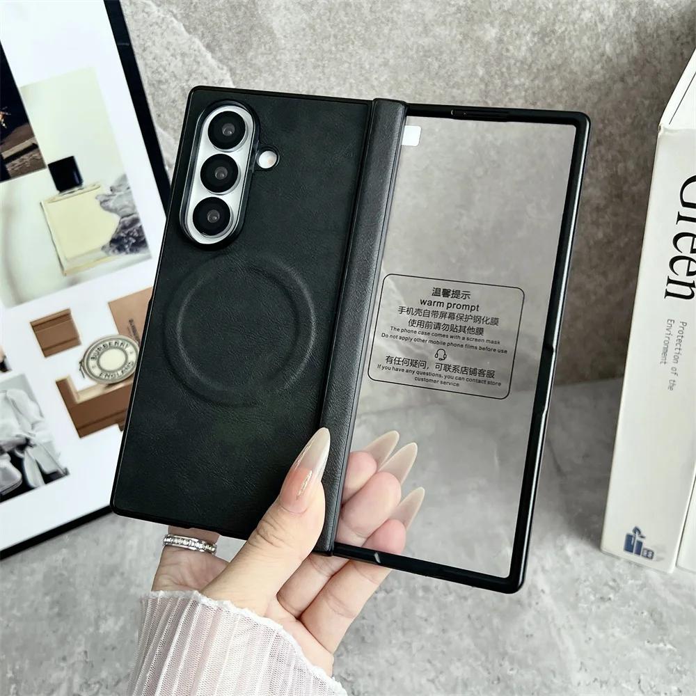 

Деловой чехол из гладкой кожи MagSafe для телефона Samsung Galaxy Z Fold 7 6 5 5G, защитная пленка для экрана, магнитная крышка для беспроводной зарядки Galaxy Z Fold6