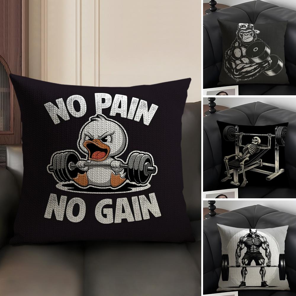 Gym Fitness Bodybuilding Cushion Cover Natural Linen Organic Fabric Double-Sided Printing Sofa Home Decor Gift Pillow Case