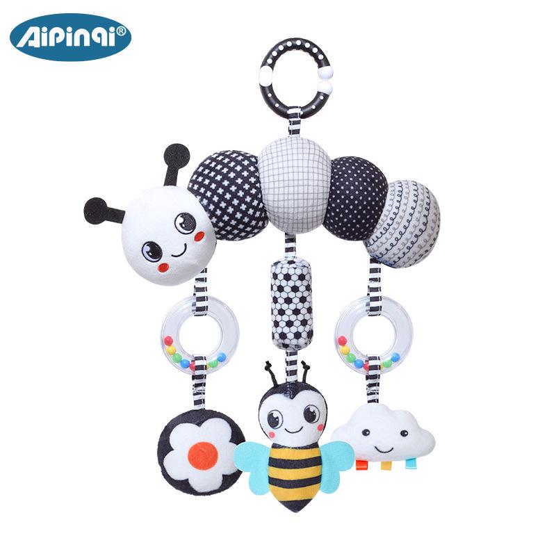 Black & White Animal Wind Chime: Plush Caterpillar Car Pendant for Babies 0-3 Years