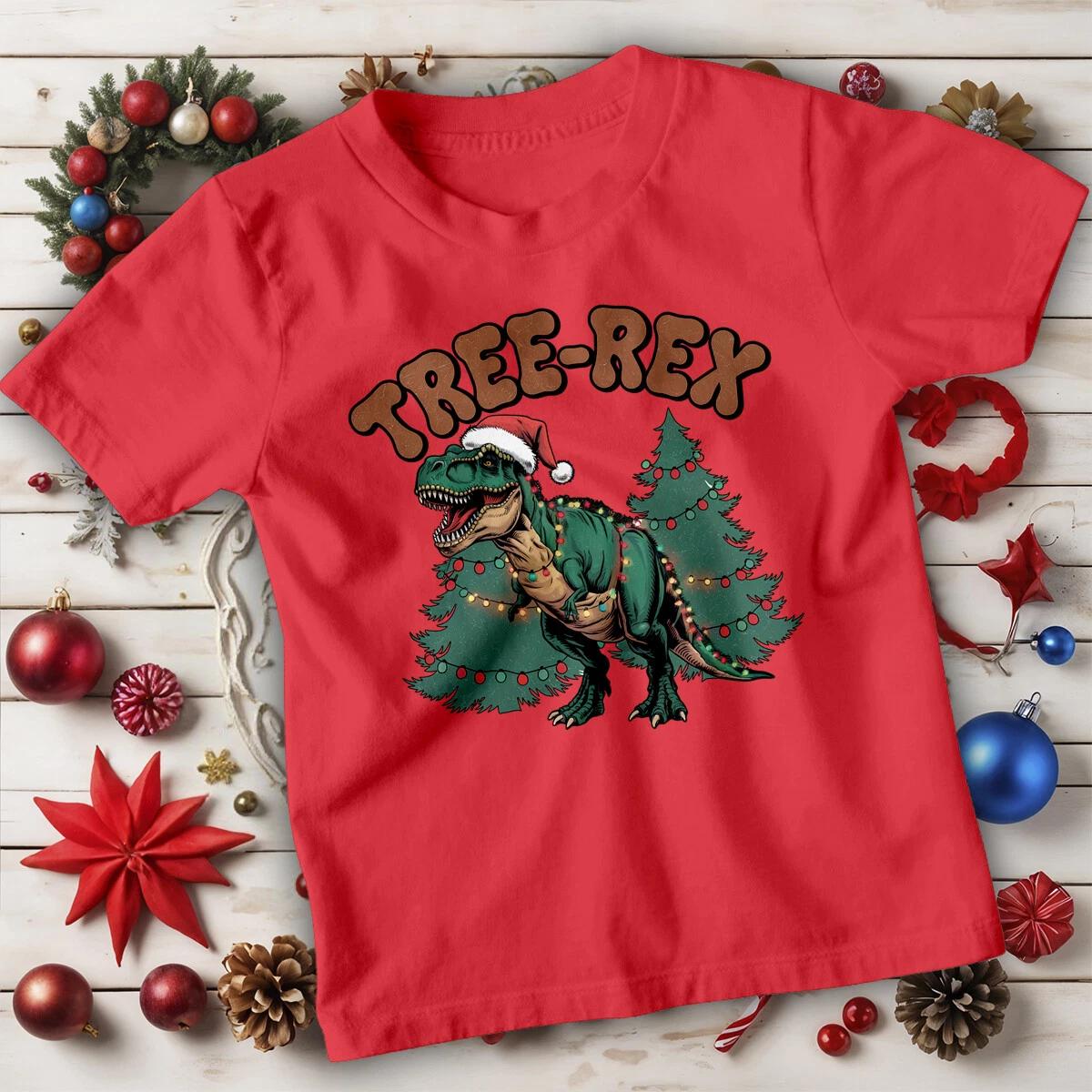 

Boys and Girls Dinosaur Santa hat Tree Rex-Christmas T-Shirt Tee for Kids 110