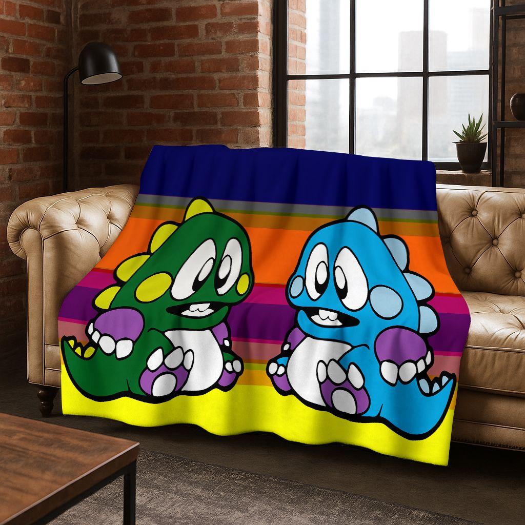 3D Retro Game Bubble Bobble Cartoon Flanellen Deken, Gezellige Zachte Plaid voor Huis Slaapkamer Bed Bank Picknickhoes Cadeau Kinderen