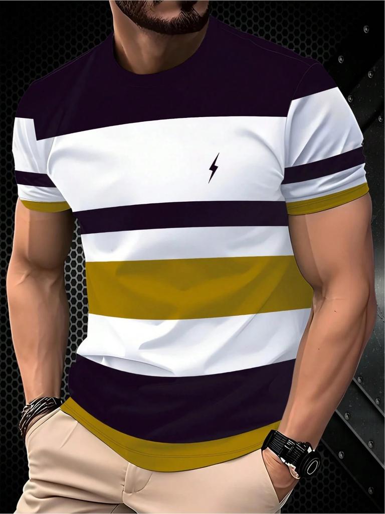 Summer New Style Men's T-shirt - Breathable Lightweight Casual Fashionable Stripes Printed Streetwear Men's T-shirt