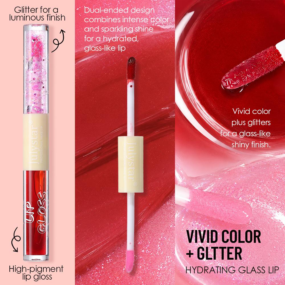 6pcs 2-in-1 Dual-Ended Lip Gloss Stick, High Shine Mirror Glossy Lip Tint & Sparkling Glitter Sequins Lip Oil, Long Lasting Hydrating Multi-use Makeup