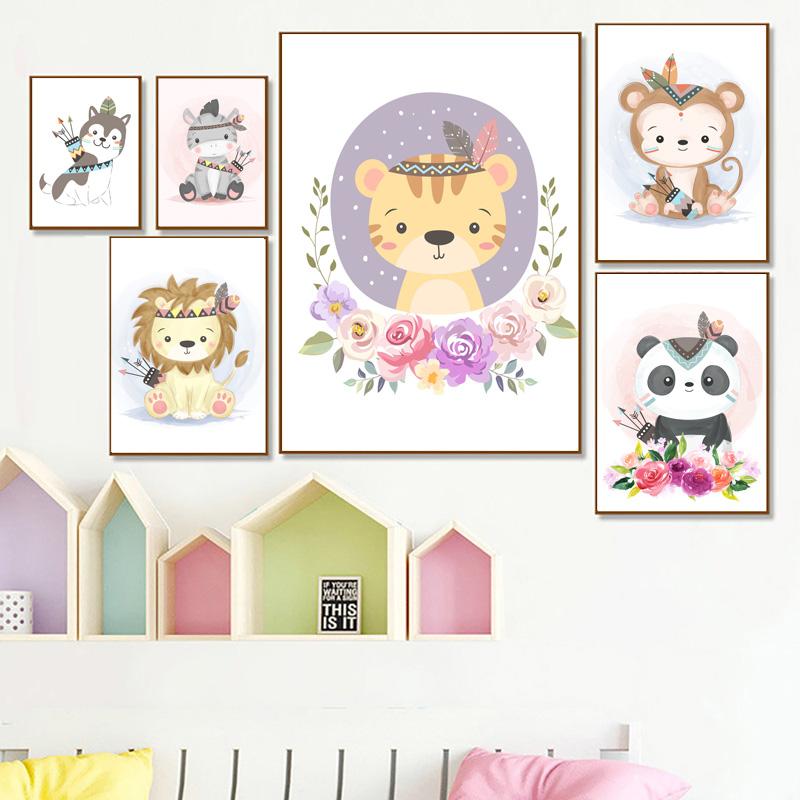 Cartoon Cute Animal Nursery Wall Art Canvas Painting Posters And Prints Wall Pictures Baby Kids Room Décor No Frame