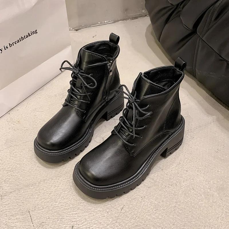 

Модные британские ретро-ботинки на платформе из кожи для мотоциклистов для женщин, дизайнерские туфли на мягкой подошве для женщин, модные ботильоны для женщин 36