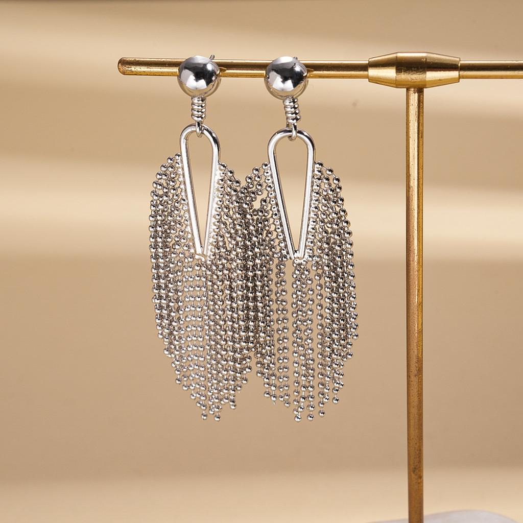 European and American hollow geometric fringed silver needle earrings retro personalized niche earrings