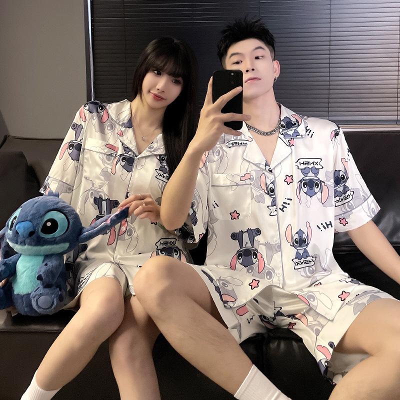 

Couple Pajamas, Women S Ice Silk Summer Short Sleeves, High-End Seniority, Plus Size Men S Cool Can Be Worn Outside, Summer Loungewear Set Women s model: M size [75-47.5kg]