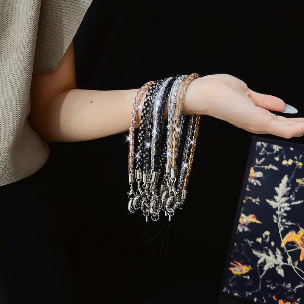 Phone Wrist Strap Lanyard Hand Strap Square Rhinestones Decor,Length: 25cm