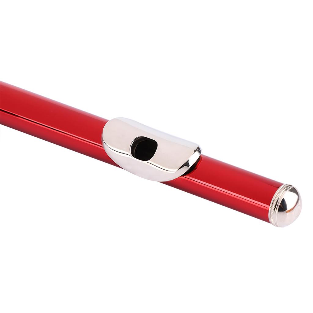 LADE C Key 16 Hole Brass Flute Beginner Kit Storage Case Cleaning Cloth Gloves (red)