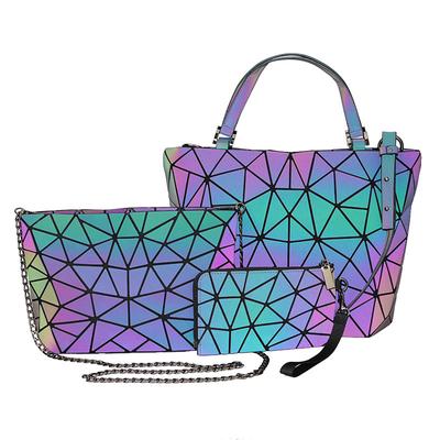 Bag Women's Geometric Rhombus Luminous Fashion Bag Three-piece Set Rhombus Bucket Bag One Shoulder Crossbody Bag