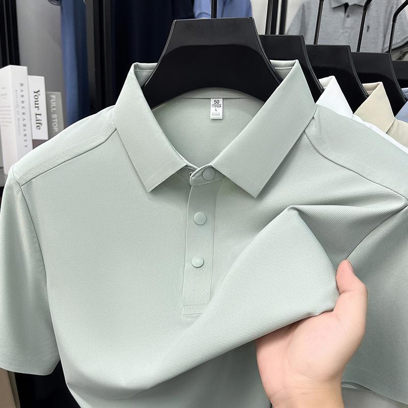 

Men s Summer Ice Silk Polo Shirt - Wrinkle-Resistant, Breathable, Solid Color, Short Sleeve, Casual Top 2XL