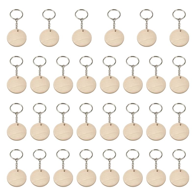 Blank Wooden Keychain Craft Supplies with Split Rings and Chains, Plain Pieces for Writing, Painting, and Handmade Gifts