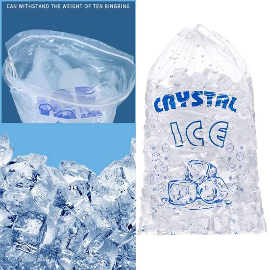50Pcs/Set Ice Cube Bag Clear PE Adjustable Drawstring Closure Leakproof Heavy Duty Ice Storage Bag Kitchen Supplies